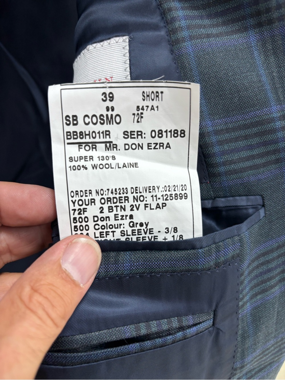 Men's Dark Grey/Blue Harry Rosen Plaid Blazer - by Samuelson - Picture 4 of 4